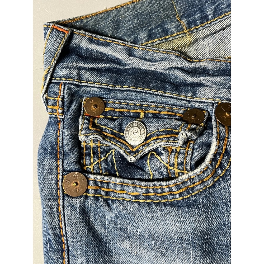 True Religion Billy Super T Mens Blue Straight Leg Jeans Size 32 Thick Stitch - Picture 6 of 15